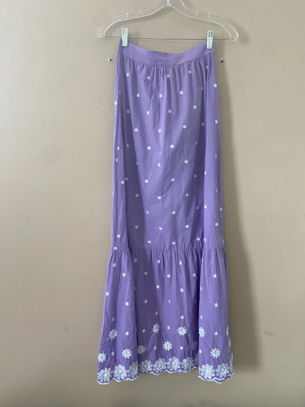 Miguelina Aiden Button Down Embroidered Cotton-voile Maxi Skirt Lilac Size XS